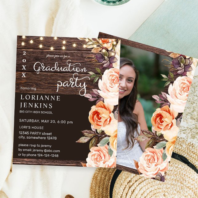 Budget Blush & Peach Floral Rustic Grad Photo (Creator Uploaded)
