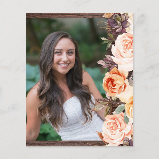 Budget Blush & Peach Floral Rustic Grad Photo Flyer (Front)