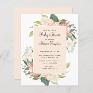 Budget Blush & Peach Watercolor Floral Baby Shower
