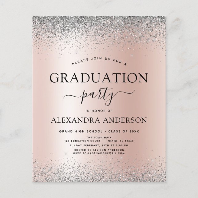 Budget Blush Pink 2022 Graduation Glitter Silver (Front)
