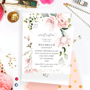 Budget Blush Pink & Eucalyptus Floral Sweet 16