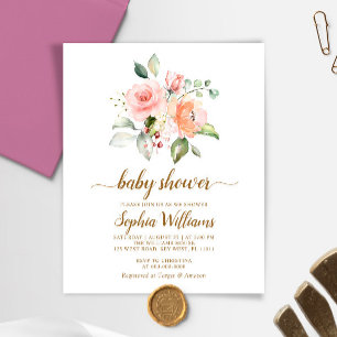 Budget Blush Pink Floral Baby Shower Invitation