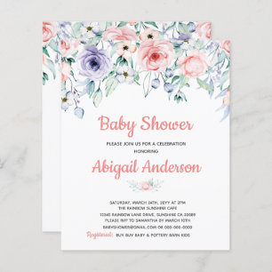 Budget Blush Pink Floral Baby Shower Invitation