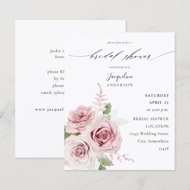 Budget Blush Pink Floral Bridal Shower (Front/Back)