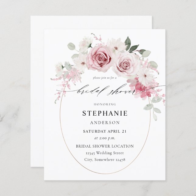 Budget Blush Pink Floral Bridal Shower 2 (Front/Back)