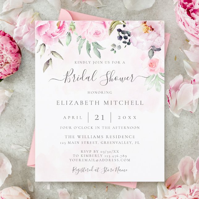 Budget Blush Pink Floral Bridal Shower Invitation (Creator Uploaded)