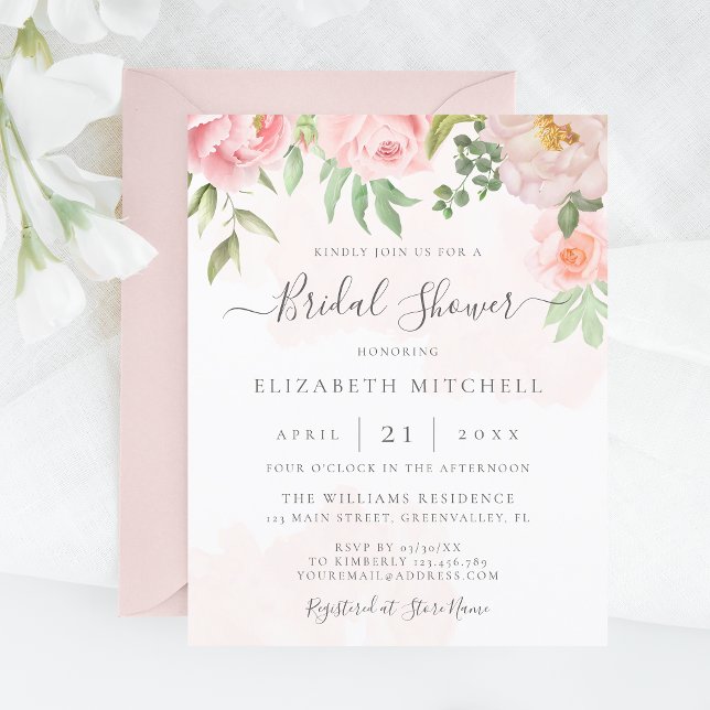 Budget Blush Pink Floral Bridal Shower Invitation (Creator Uploaded)