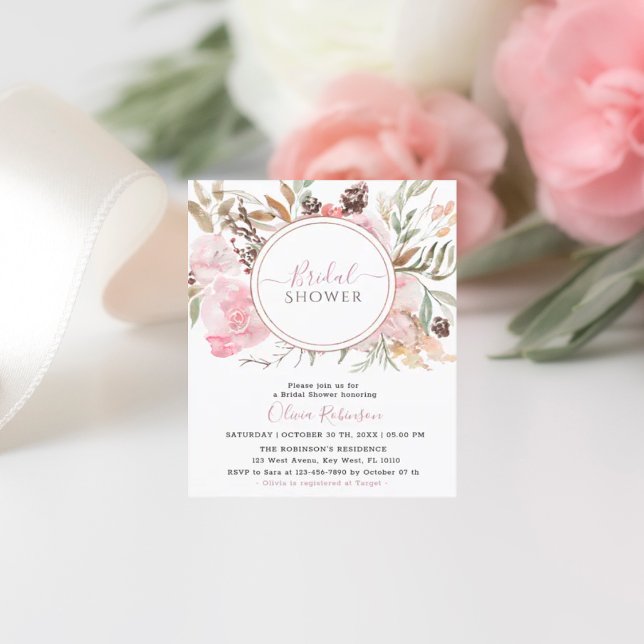 Budget Blush Pink Floral Bridal Shower Invitation (Creator Uploaded)