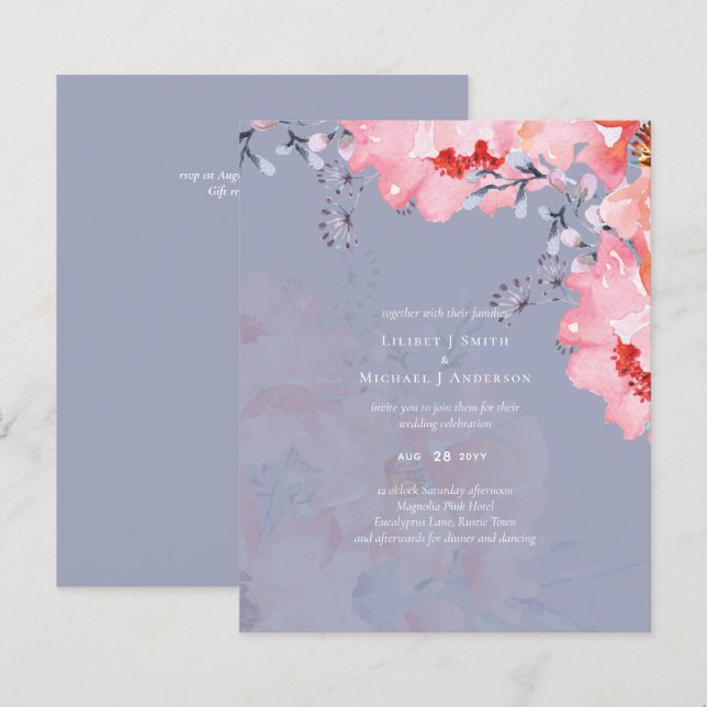 Budget Blush Pink Floral Dusty Blue Wedding (Front/Back)