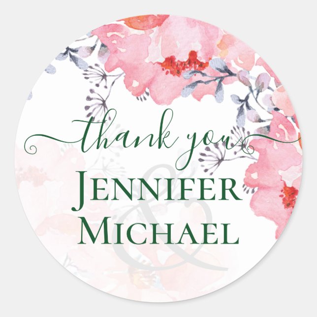 Budget Blush Pink Floral Dusty Blue Wedding Classic Round Sticker (Front)