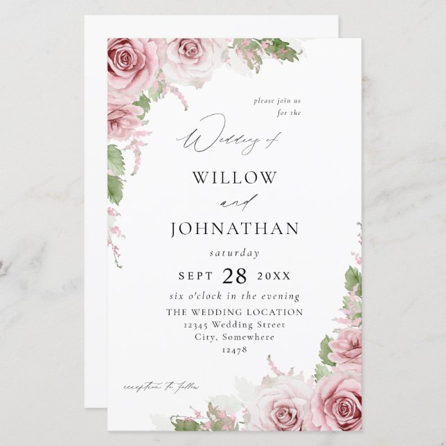 Budget Blush Pink Floral Wedding (Front/Back)