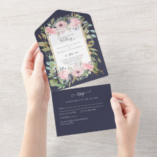 BUDGET  Blush Pink Floral Wedding All In One Invitation