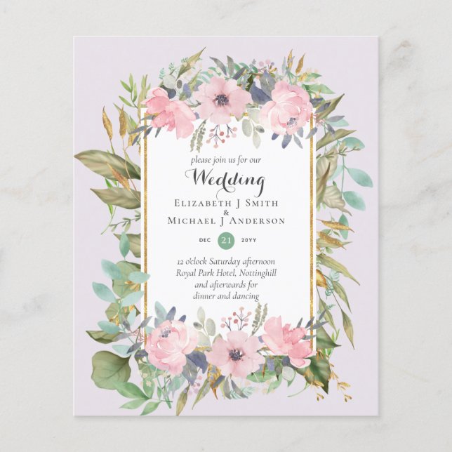 BUDGET Blush Pink Floral Wedding Invitations Flyer (Front)