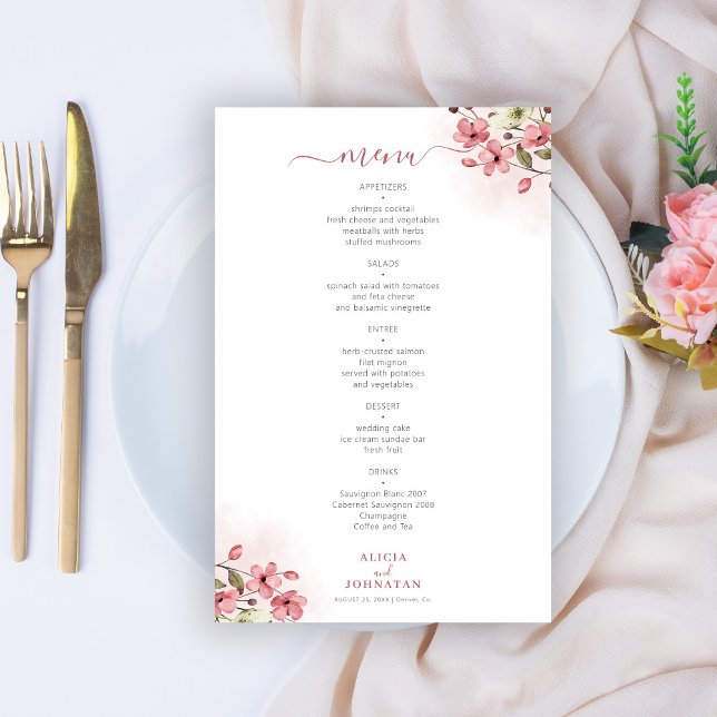 Budget blush pink floral wedding menu flyer (Creator Uploaded)