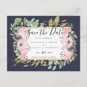 BUDGET Blush Pink Floral Wedding Postcard