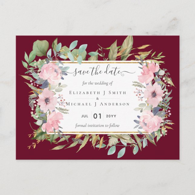 BUDGET  Blush Pink Floral Wedding Postcard (Front)