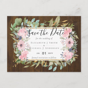 BUDGET  Blush Pink Floral Wedding Postcard