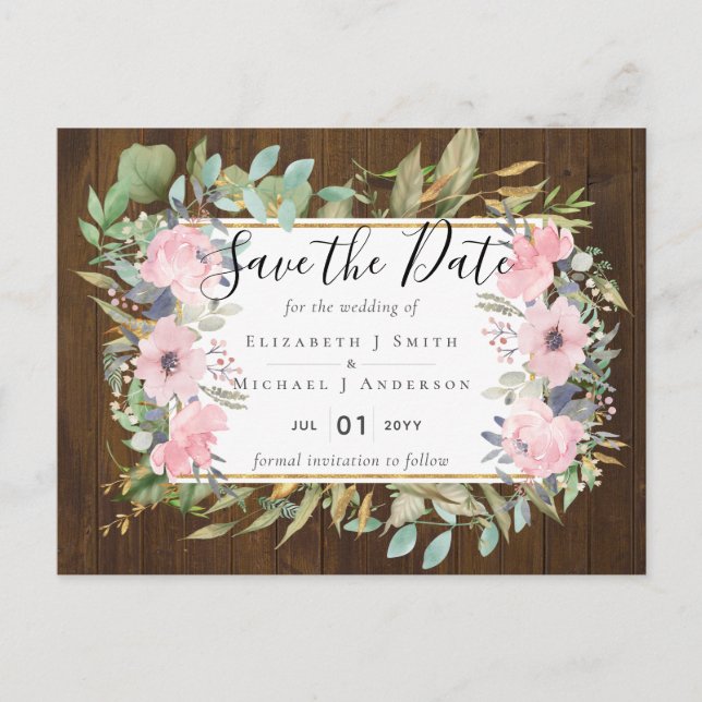 BUDGET  Blush Pink Floral Wedding Postcard (Front)