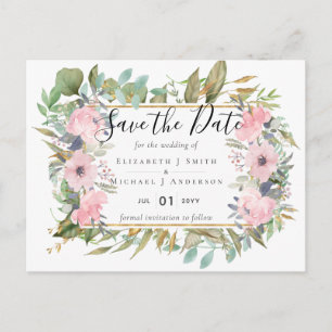 BUDGET Blush Pink Floral Wedding Postcard