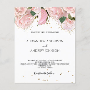 Budget Blush Pink Gold Floral Wedding Invitation