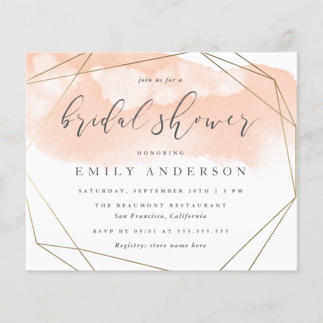 Budget Blush Pink Gold Geometric Bridal Shower (Front)