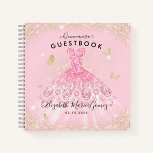 Budget Blush Pink Gold Glam Quinceanera Guestbook  Notebook