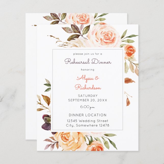 Budget Blush Pink & Peach Floral Rehearsal Dinner  (Front/Back)