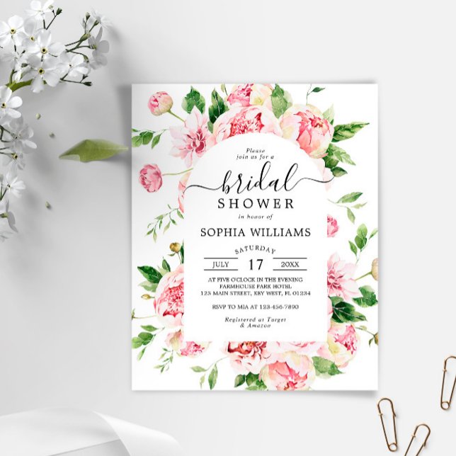 Budget Blush Pink Peonies Bridal Shower Invitation (Creator Uploaded)