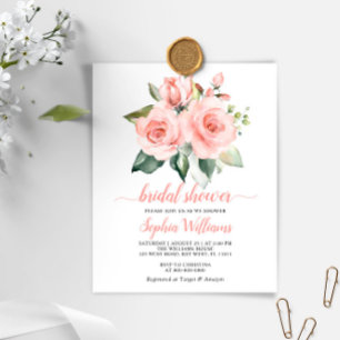 Budget Blush Pink Rose Bridal Shower Invitation