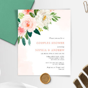Budget Blush Pink Rose Couples Shower Invitation