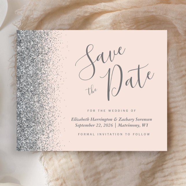 Budget Blush Pink Silver Wedding Save the Date (Creator Uploaded)