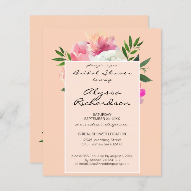 Budget Blush Pink & White Floral- 2B Bridal Shower (Front/Back)