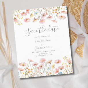 Budget Blush Pink Wildflower Wedding Save The Date Flyer
