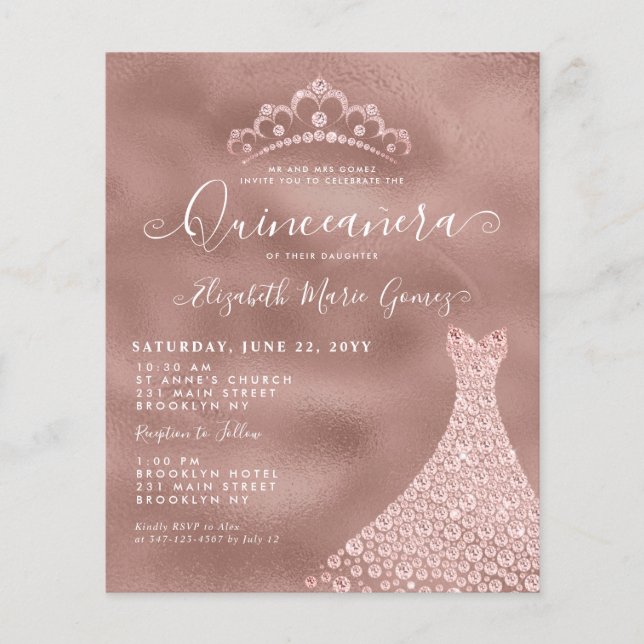 Budget Blush Rose Gold Diamond Tiara Quinceanera (Front)