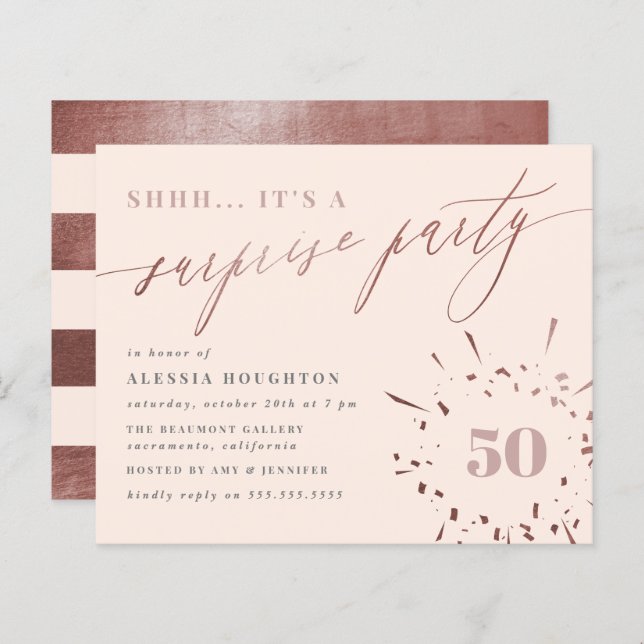 Budget Blush & Rose Gold Script Surprise Party (Front/Back)