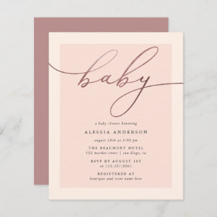 Budget Blush Rose Gold Typography Girl Baby Shower