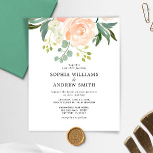 Budget Blush Rose & Greenery Wedding Invitation