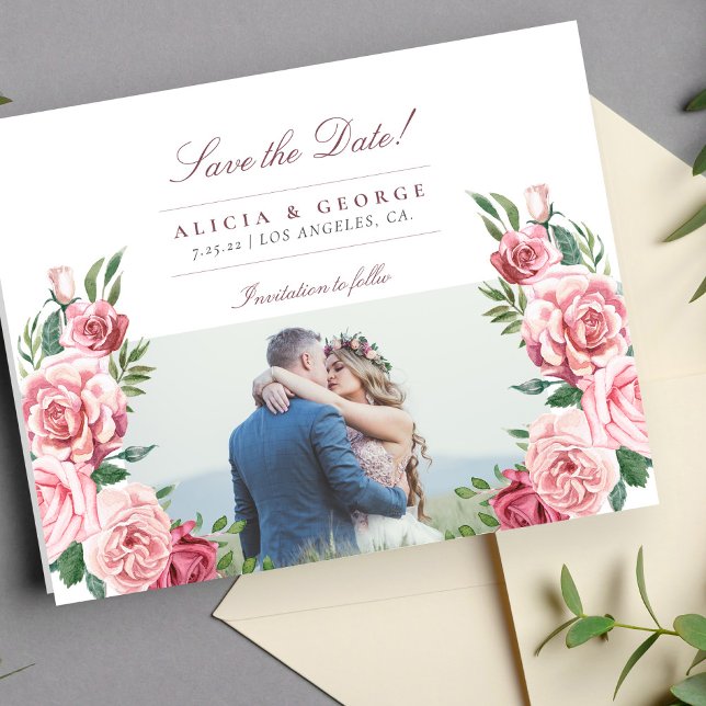 Budget blush roses photo wedding save the date (Creator Uploaded)