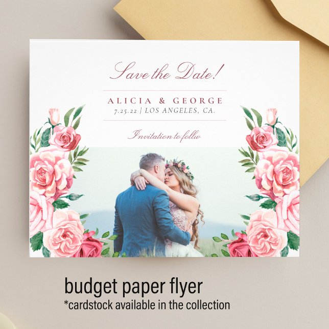 Budget blush roses photo wedding save the date flyer (Creator Uploaded)
