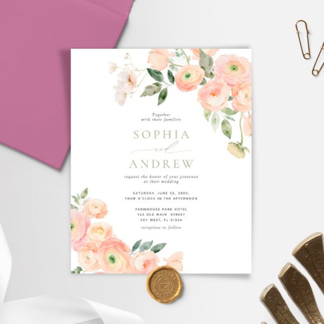 Budget Blush & Sage Green Wedding Invitation (Creator Uploaded)