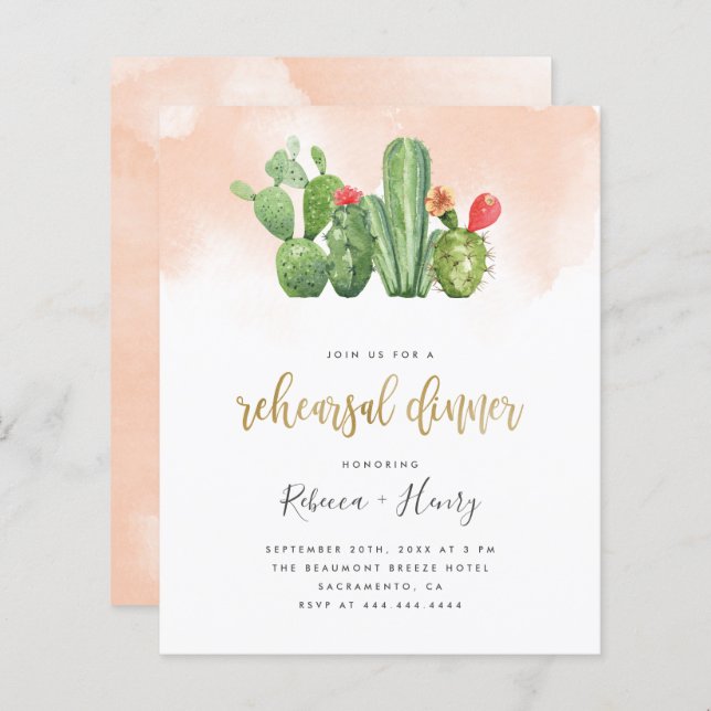 Budget Blush Watercolor & Cactus Rehearsal Dinner (Front/Back)