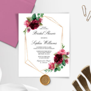 Budget Bohemian Burgundy Bridal Shower Invitation