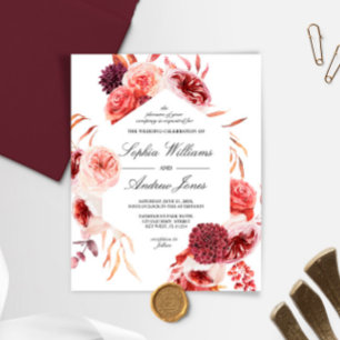 Budget Bohemian Marsala Rose Wedding Invitation