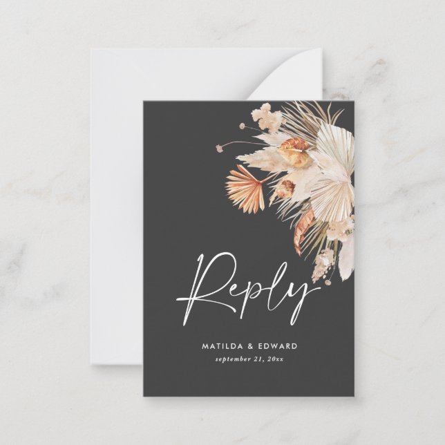 budget bohemian pampas grass RSVP reply Note Card (Front)