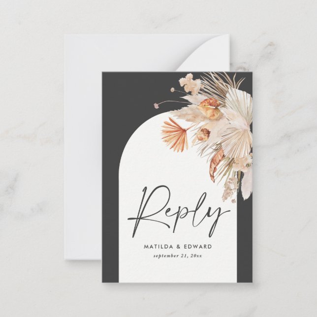 budget bohemian pampas grass RSVP reply Note Card (Front)