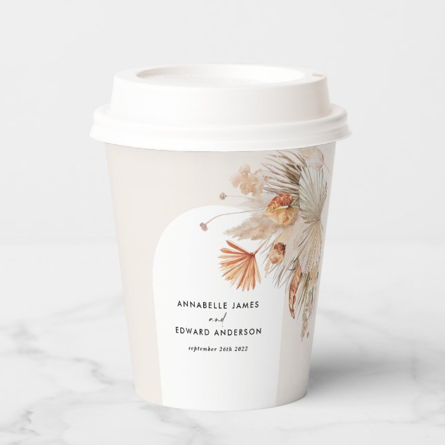 budget bohemian pampas grass wedding party  paper cups (Front)