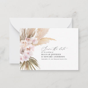 budget bohemian pampas grass wedding save the date card