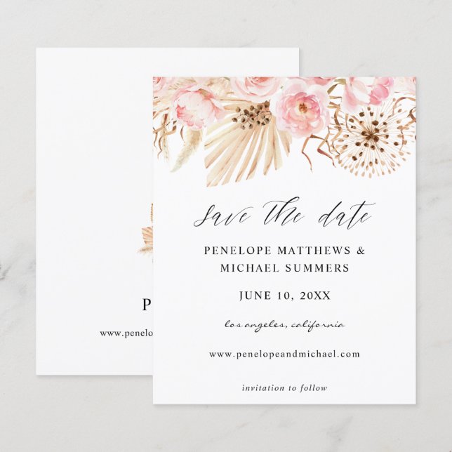 Budget Bohemian Pink Floral Save the Date (Front/Back)