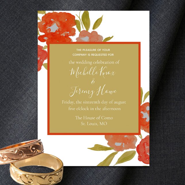 Budget Bohemian Red Orange Gold Floral Wedding Invitation (Creator Uploaded)