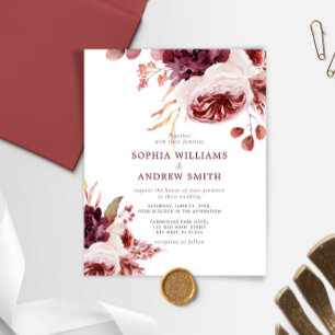 Budget Bohemian Rose Floral Wedding Invitation